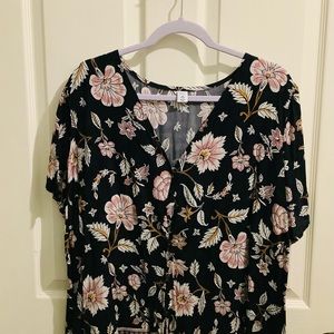 Black Floral Print Blouse